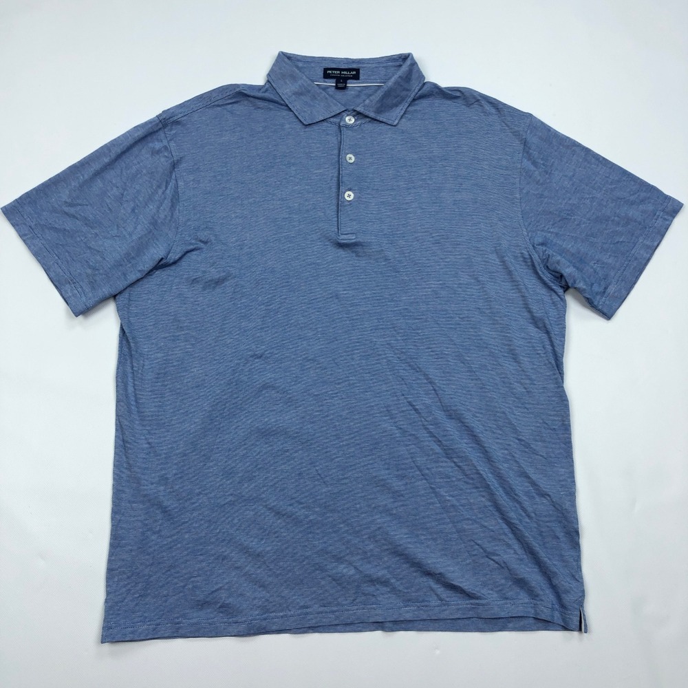 Peter Millar Crown Crafted Mens Large Blue Micro Stripe Polo Shirt